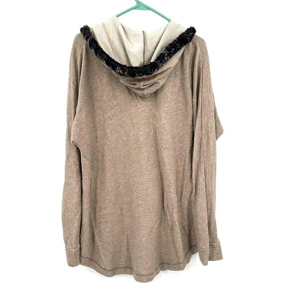 Soft Surroundings Size Medium Long Sleeve Hoodie Tan Fur Trim Sweater Oversized - Picture 2 of 3